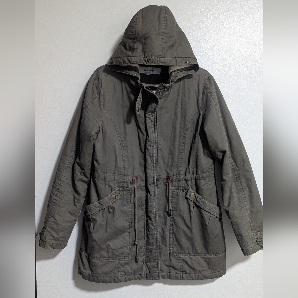 Sebby Green Hooded Fleece Lined Zip Up Cargo Jacket Size Large